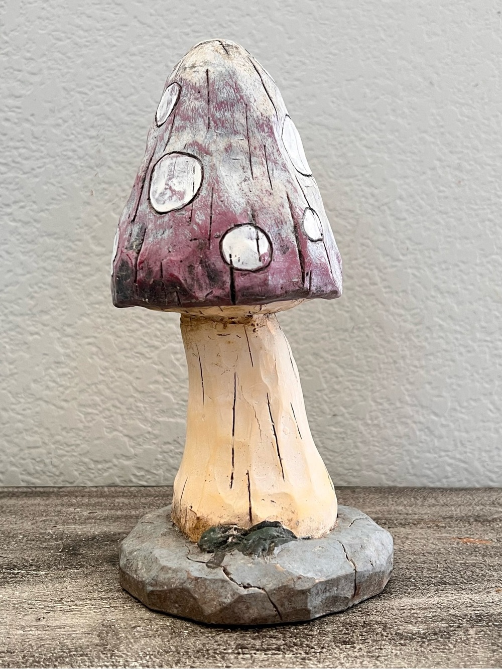 Vintage Resin Primitive Whimsical Purple Mushroom Statue Cottagecore Decor